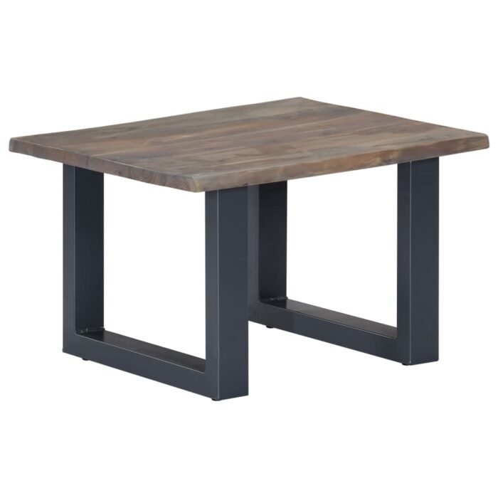 Table basse avec bord naturel Gris 60x60x40 cm Bois d'acacia – Image 11