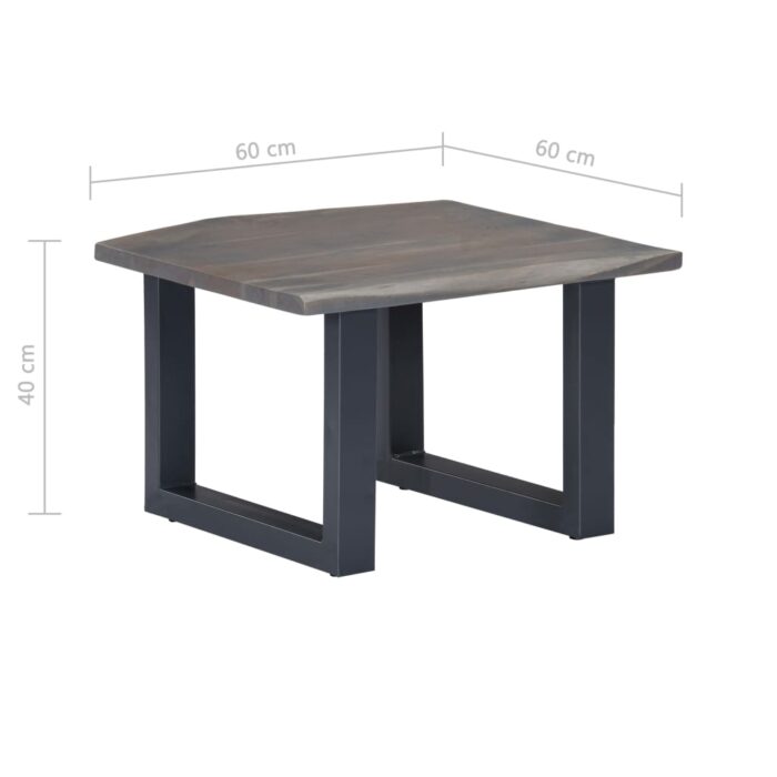 Table basse avec bord naturel Gris 60x60x40 cm Bois d'acacia – Image 7