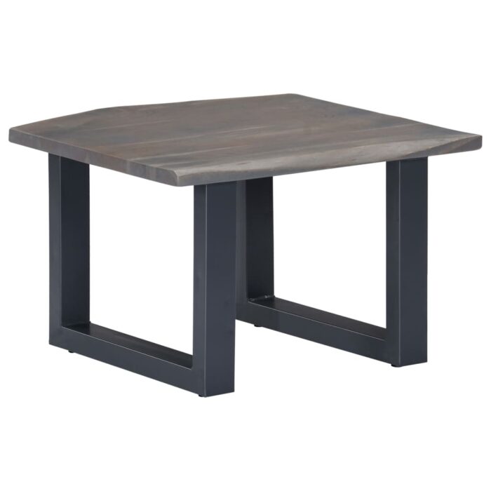 Table basse avec bord naturel Gris 60x60x40 cm Bois d'acacia – Image 8