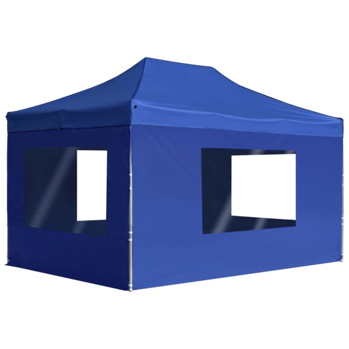 Tente de réception pliable avec parois Aluminium 4,5x3 m Bleu – Image 1