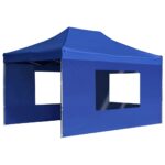 Tente de réception pliable avec parois Aluminium 4,5x3 m Bleu – Image 2