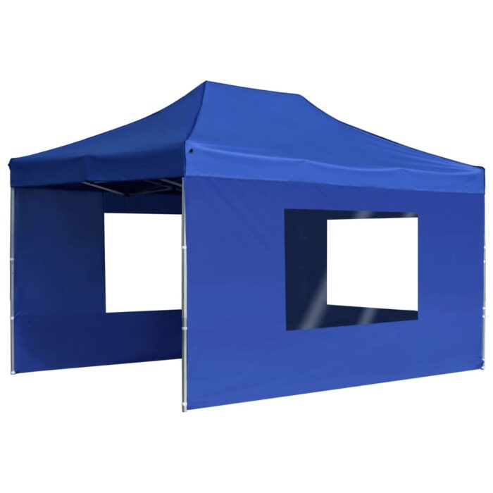 Tente de réception pliable avec parois Aluminium 4,5x3 m Bleu – Image 2
