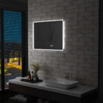 Miroir à LED et capteur tactile et affichage d'heure 80x60 cm