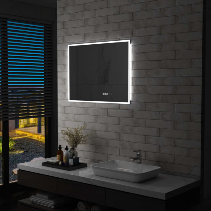 Miroir à LED et capteur tactile et affichage d'heure 80x60 cm – Image 1