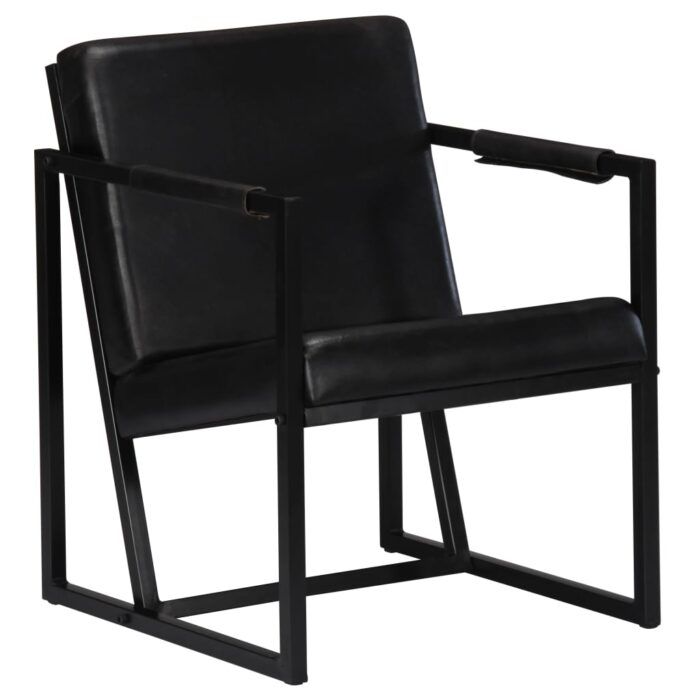Fauteuil noir cuir véritable – Image 1