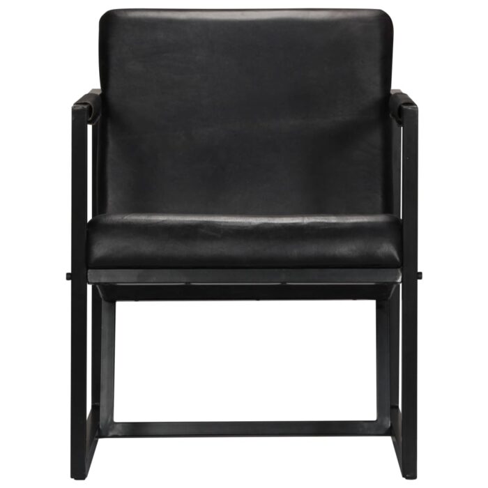 Fauteuil noir cuir véritable – Image 3