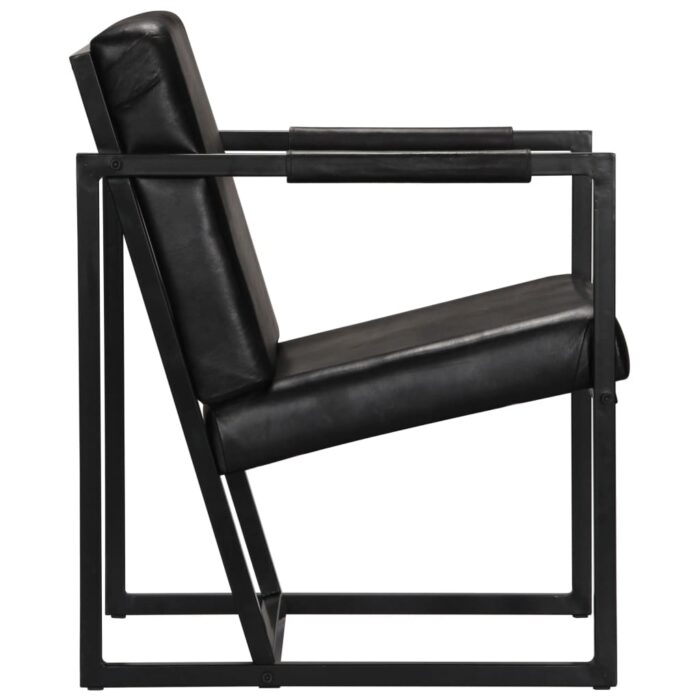 Fauteuil noir cuir véritable – Image 4