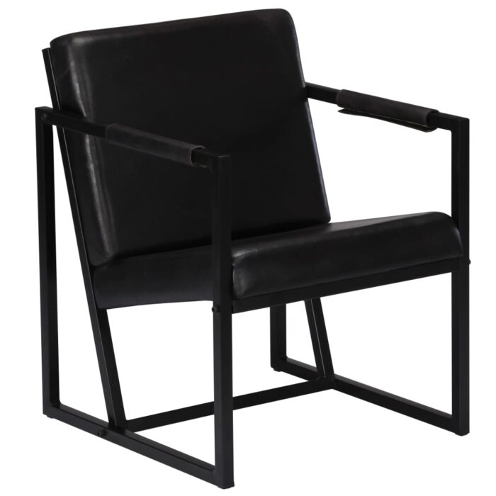 Fauteuil noir cuir véritable – Image 6