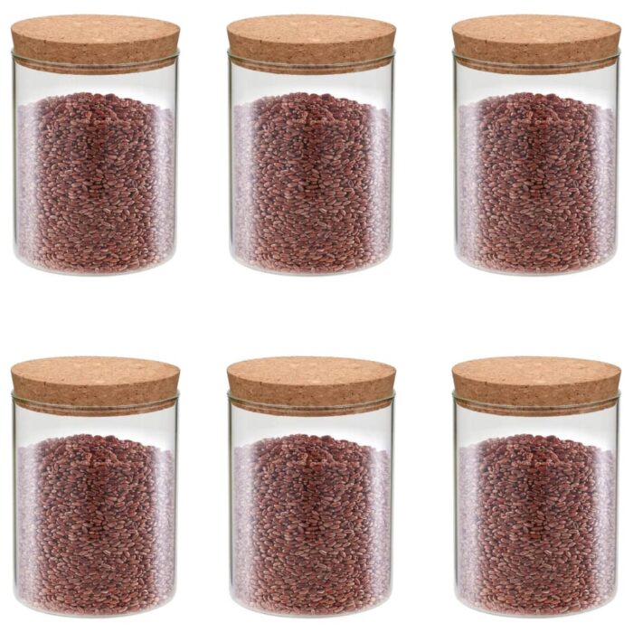 6 pcs Pots de conservation en verre et couvercle en liège 650ml – Image 1