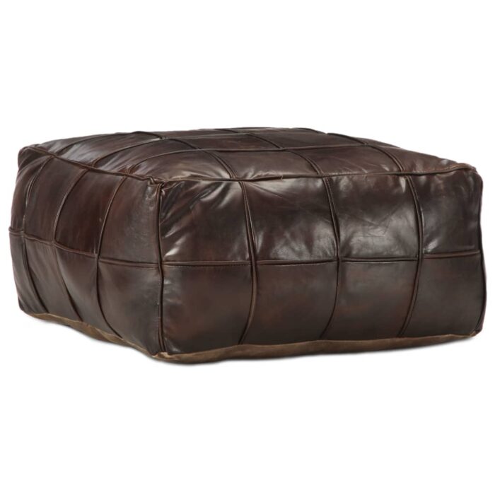 Pouf 60 x 60 x 30 cm Marron foncé Cuir véritable de chèvre – Image 1