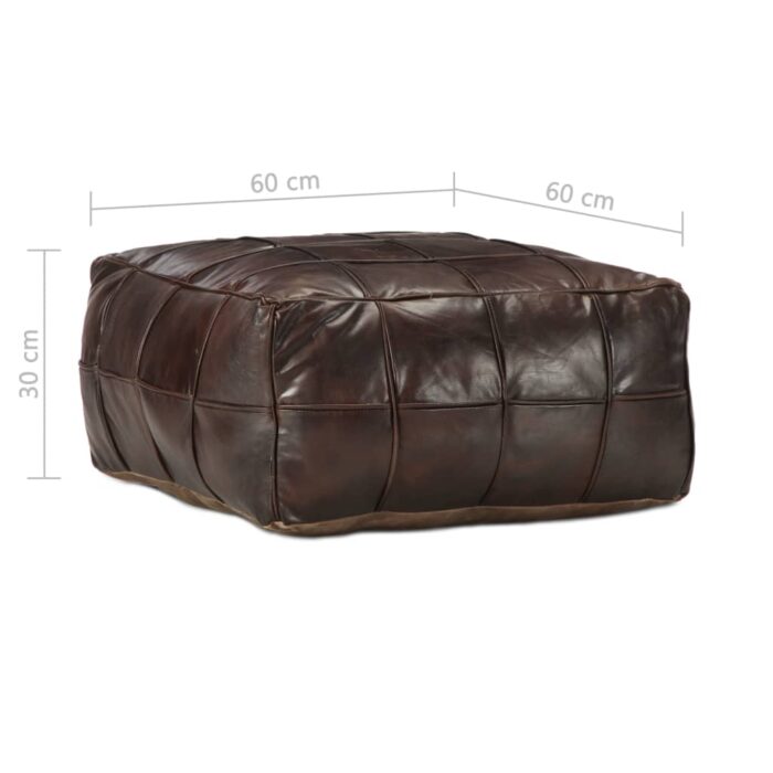 Pouf 60 x 60 x 30 cm Marron foncé Cuir véritable de chèvre – Image 3