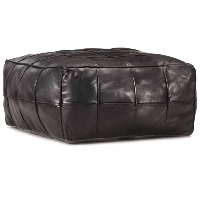 Pouf 60 x 60 x 30 cm Noir Cuir véritable de chèvre – Image 1