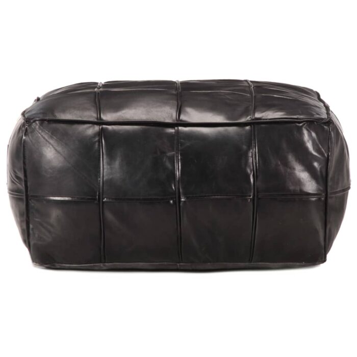 Pouf 60 x 60 x 30 cm Noir Cuir véritable de chèvre – Image 2