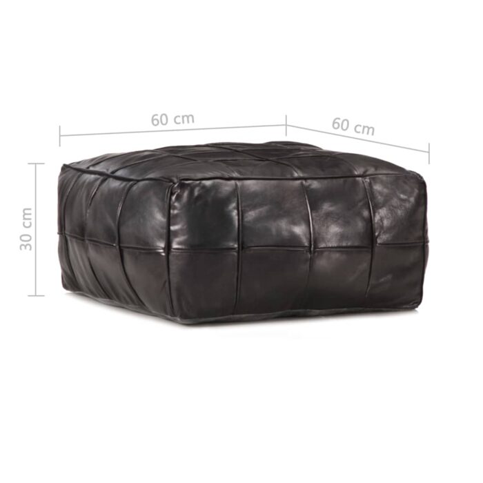 Pouf 60 x 60 x 30 cm Noir Cuir véritable de chèvre – Image 3