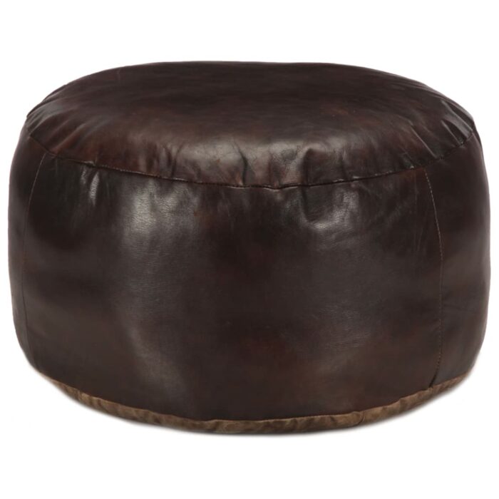 Pouf 60 x 30 cm Marron foncé Cuir véritable de chèvre – Image 1