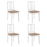 Chaises à manger avec coussins lot de 4 blanc bois solide