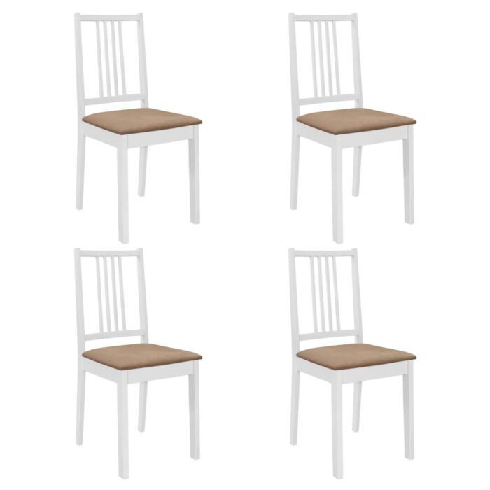 Chaises à manger avec coussins lot de 4 blanc bois solide – Image 1