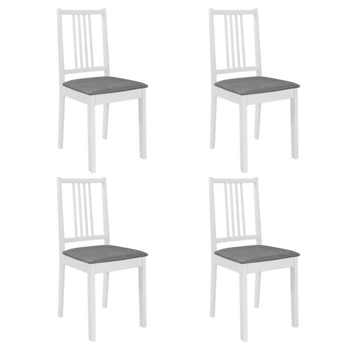 Chaises à manger avec coussins lot de 4 blanc bois solide – Image 1