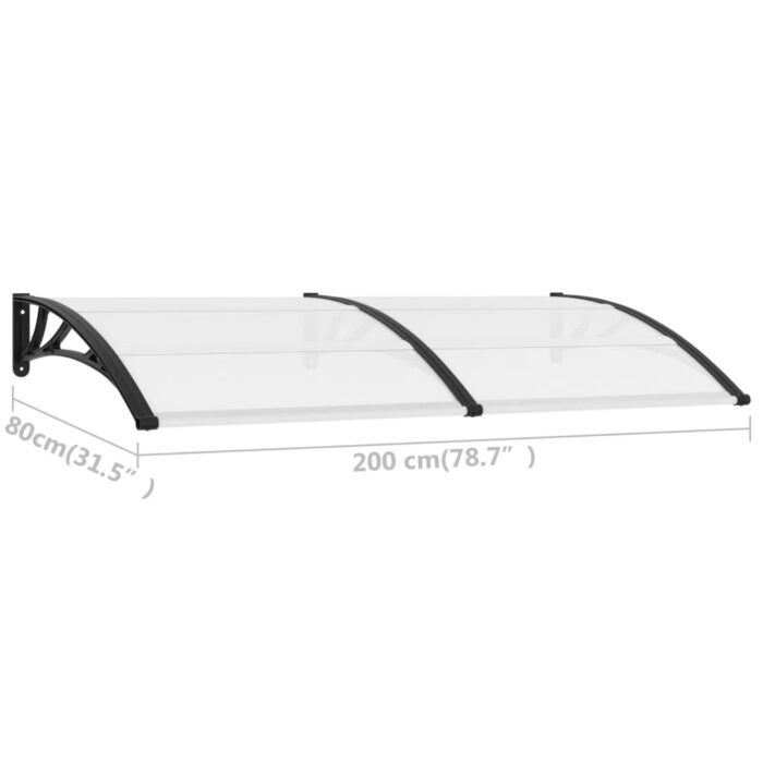 Auvent de porte Noir et transparent 200x75 cm PC – Image 5