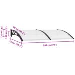 Auvent de porte Noir et transparent 200x75 cm PC – Image 6