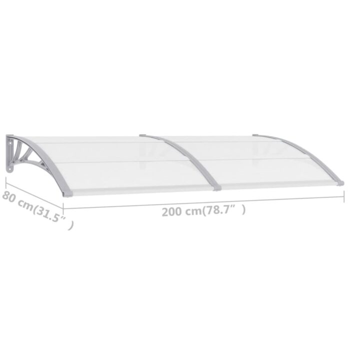 Auvent de porte Gris et transparent 200x75 cm PC – Image 5