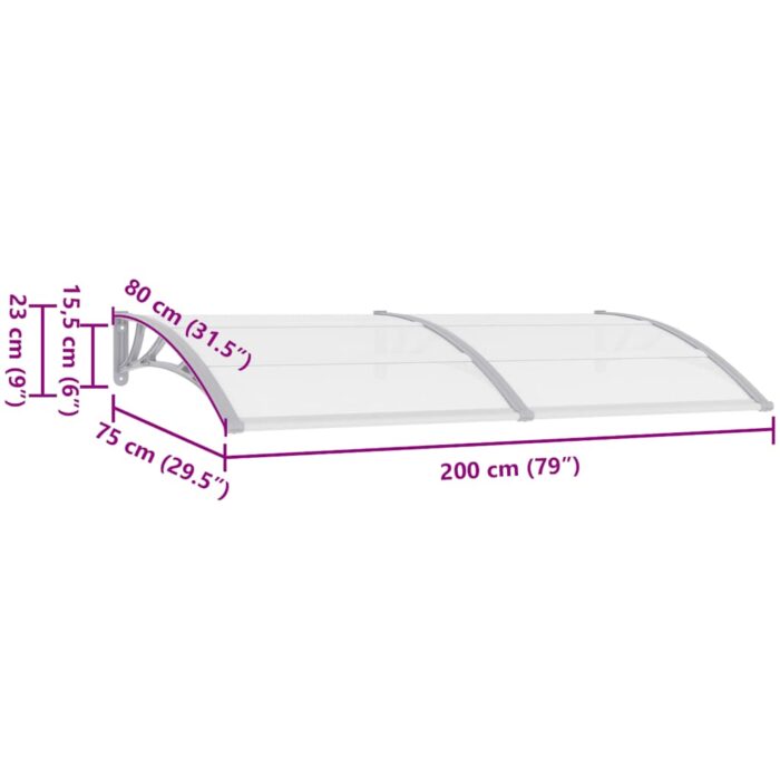 Auvent de porte Gris et transparent 200x75 cm PC – Image 6