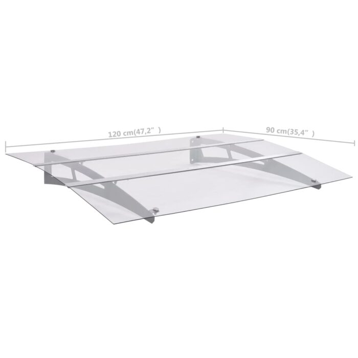 Auvent de porte argenté et transparent 120x90 cm polycarbonate – Image 5