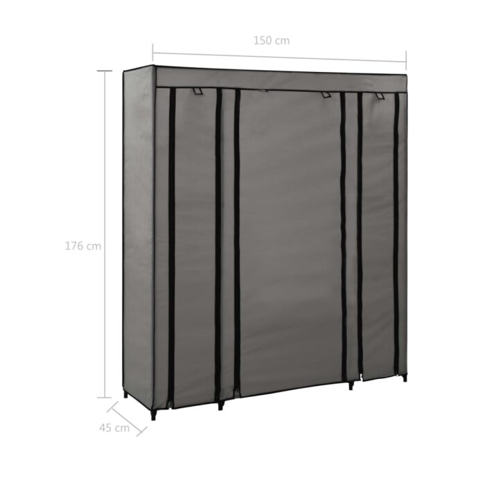 Armoire avec compartiments et tiges Gris 150x45x176 cm Tissu – Image 6