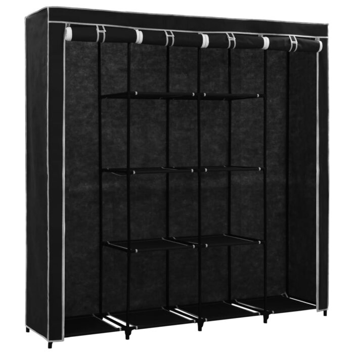 Garde-robe avec 4 compartiments Noir 175x45x170 cm – Image 2