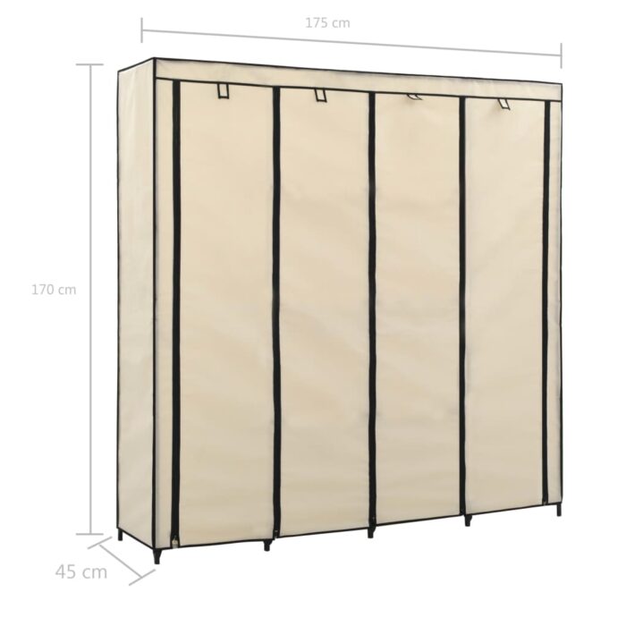 Garde-robe avec 4 compartiments Crème 175x45x170 cm – Image 7