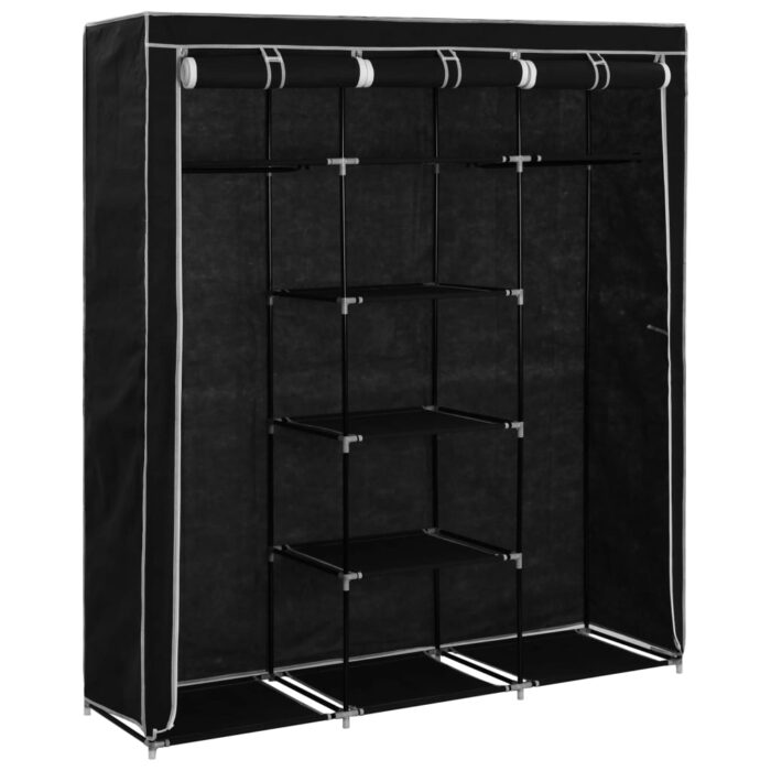 Armoire avec compartiments et barres Noir 150x45x175 cm Tissu – Image 5