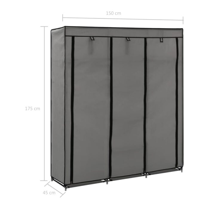 Armoire avec compartiments et barres Gris 150x45x175 cm Tissu – Image 9