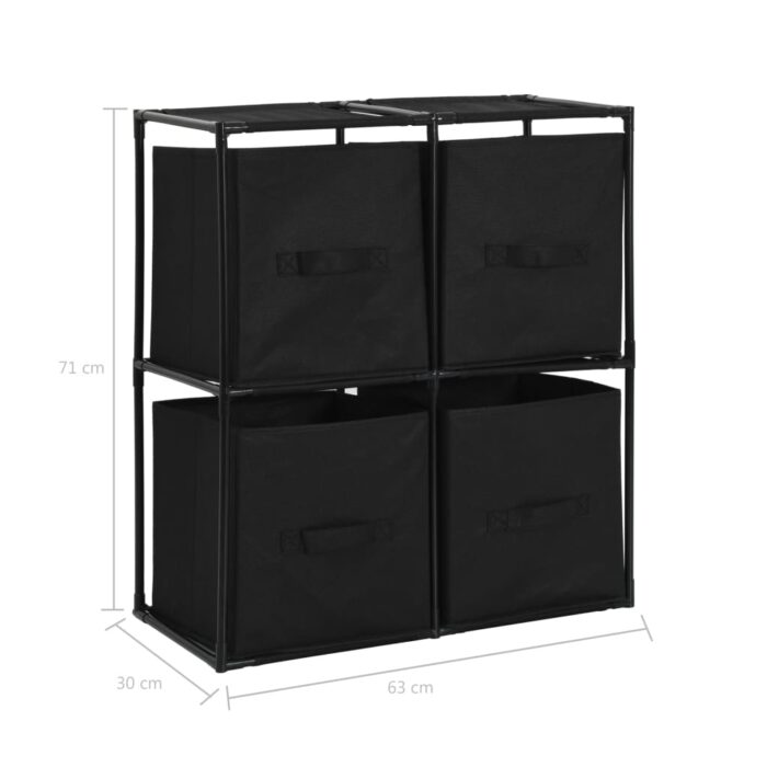 Armoire de rangement avec 4 paniers tissu Noir 63x30x71cm Acier – Image 6