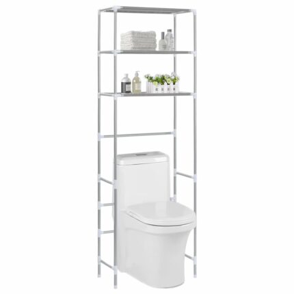 Support de rangement 3 niveaux de toilette Argenté 53x28x169 cm