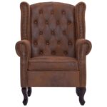 Fauteuil Chesterfield et repose-pieds Marron Similicuir daim – Image 2