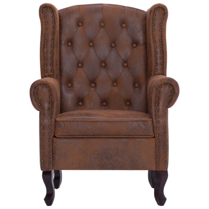 Fauteuil Chesterfield et repose-pieds Marron Similicuir daim – Image 2