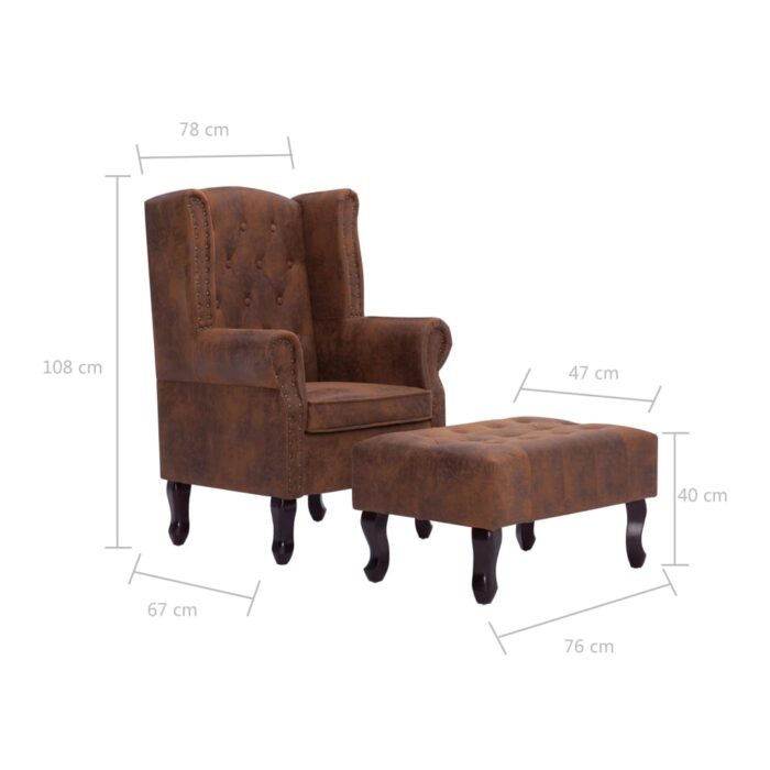 Fauteuil Chesterfield et repose-pieds Marron Similicuir daim – Image 5