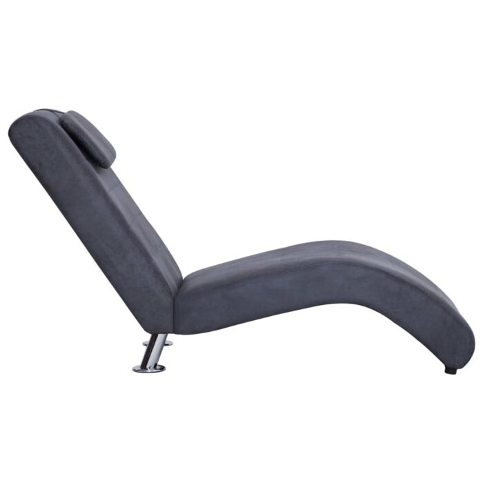 Chaise longue avec oreiller Gris Similicuir daim – Image 3