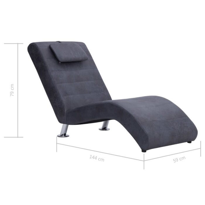 Chaise longue avec oreiller Gris Similicuir daim – Image 8