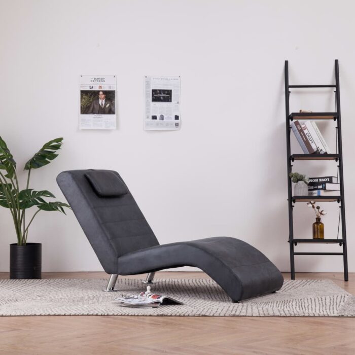 Chaise longue avec oreiller Gris Similicuir daim – Image 1