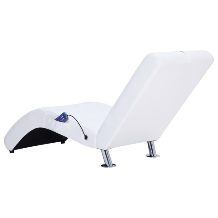 Chaise longue de massage avec oreiller Blanc Similicuir – Image 4