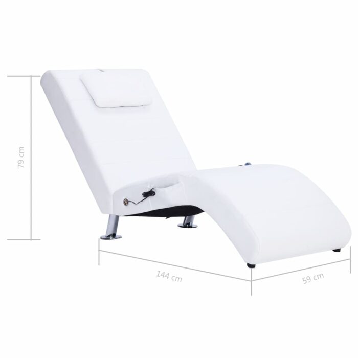 Chaise longue de massage avec oreiller Blanc Similicuir – Image 8