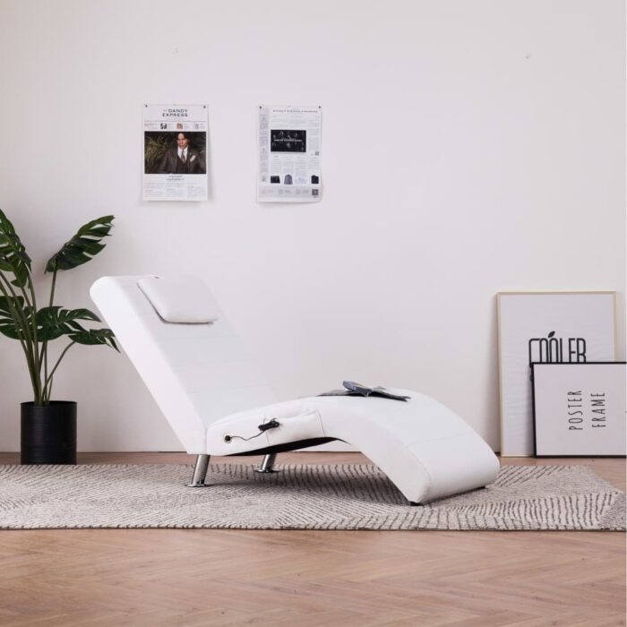 Chaise longue de massage avec oreiller Blanc Similicuir – Image 1