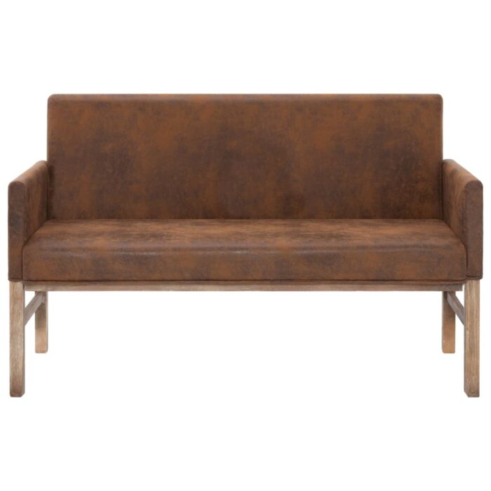 Banc avec accoudoir 140 cm Marron Similicuir daim – Image 2