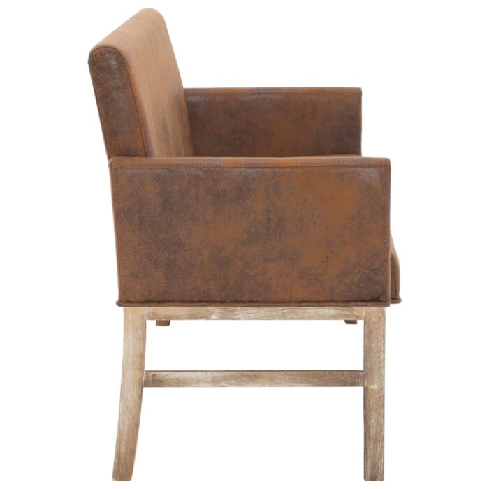 Banc avec accoudoir 140 cm Marron Similicuir daim – Image 3