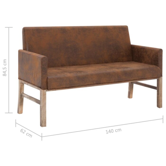 Banc avec accoudoir 140 cm Marron Similicuir daim – Image 6