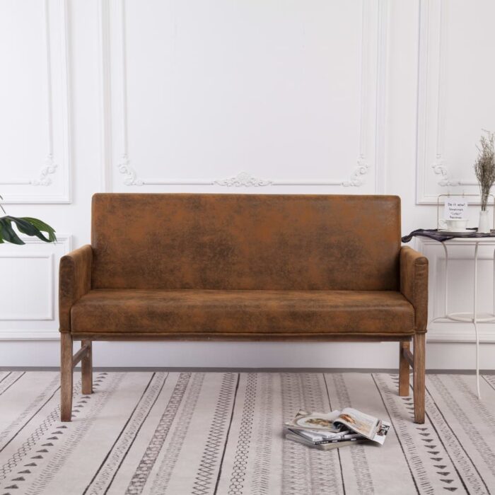 Banc avec accoudoir 140 cm Marron Similicuir daim – Image 1