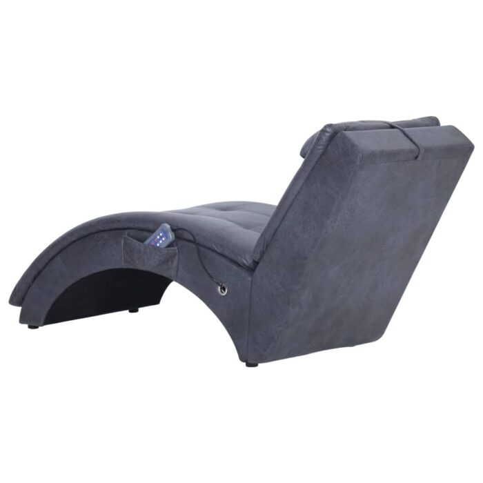 Chaise longue de massage avec oreiller Gris Similicuir daim – Image 3