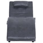 Chaise longue de massage avec oreiller Gris Similicuir daim – Image 4