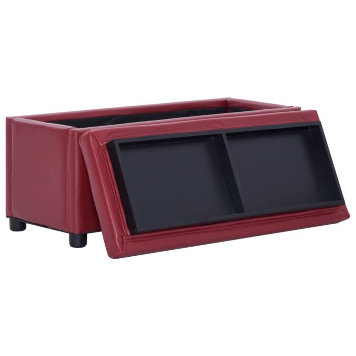 Pouf de rangement 87,5 cm Rouge bordeaux Similicuir – Image 4